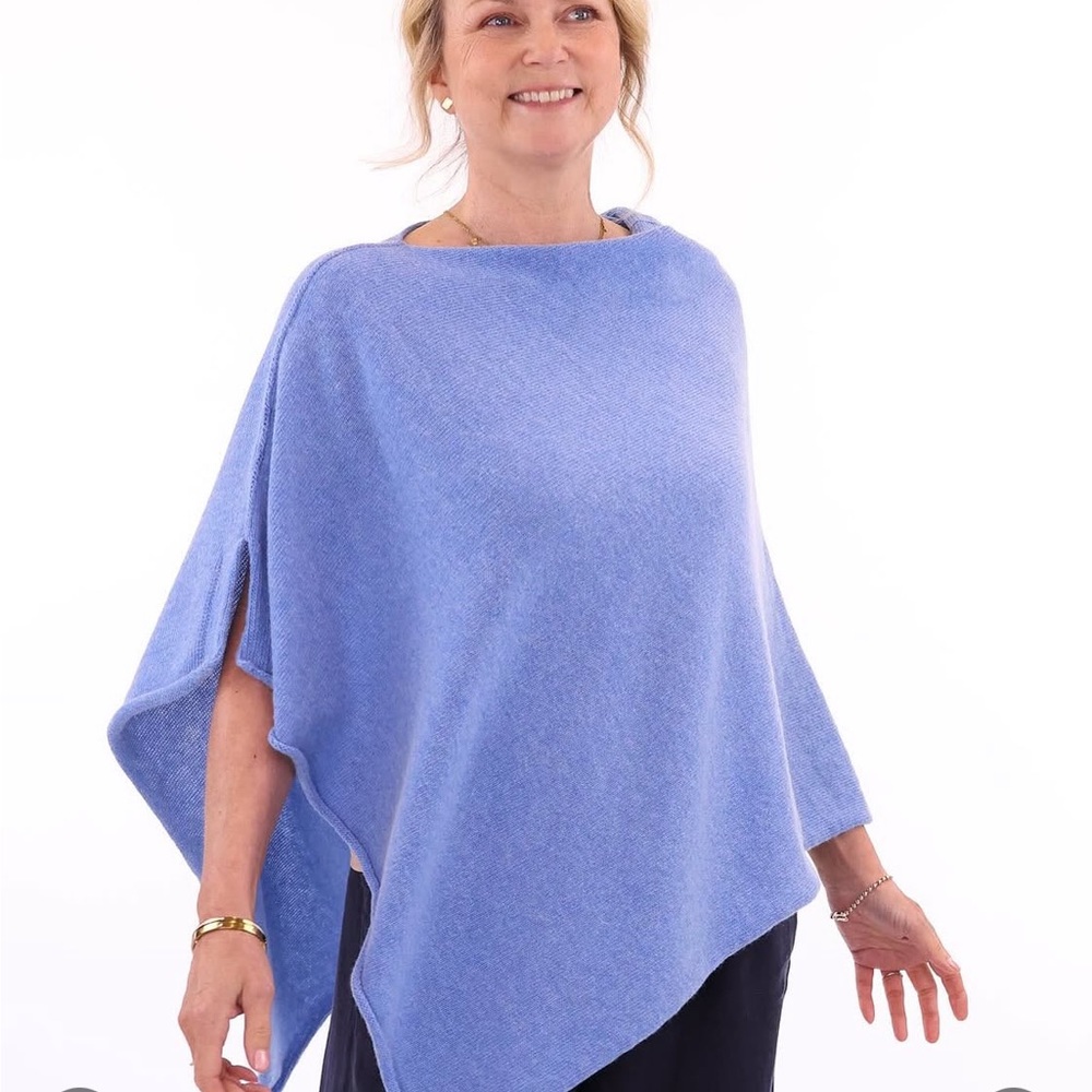 RACHEL ZOE 100% Cashmere rectangular Poncho Wrap Scarf Shawl Light Blue One Size